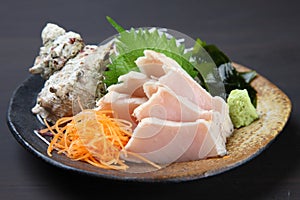 Close up studio shot of albacore tuna sashimi