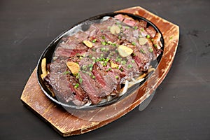 Close up studio shot of beef steak