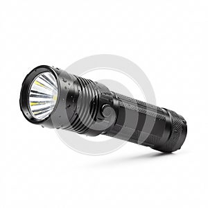 Black Tactical Flashlight on White Background