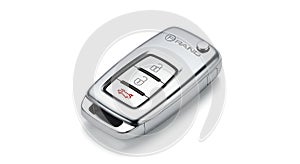 Sleek silver car key remote control on white background