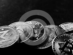 Close up studio shot of cryptocurrencies