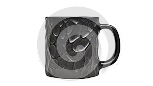 Textured Black Ceramic Mug Isolated on White Background