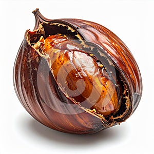 Close Up Studio Shot of a Roasted Chestnut on White Background