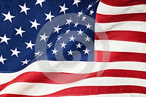 Close up studio shot of rough texture cotton flag - United States of America