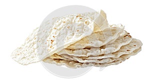 Stack of Freshly Baked Lavash Bread on White Background