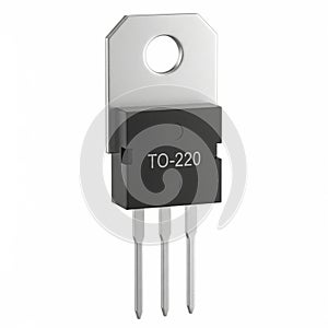 TO-220 Electronic Component Transistor with Metal Tab and Three Pins on White TO-220