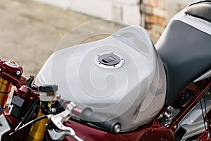 A close up of stunt motorcycle tank