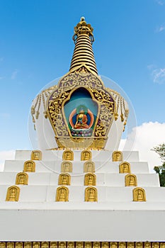 Close up of a stupa at the Chagdud Gonpa Khadro Ling Buddhist Temple in Tres Coroas, Brazil