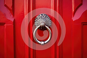 close-up of a stylish doorknocker on a red door