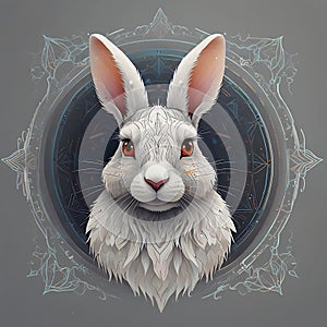 Close-up of a stylized illustration of a rabbit's head.