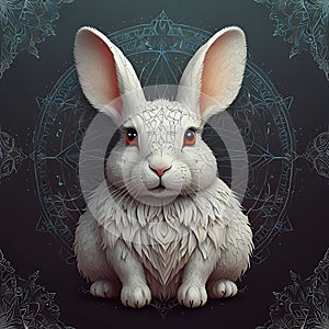 Close-up of a stylized illustration of a rabbit's head.