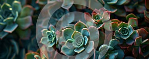 Close-up of succulent plants with vibrant colors