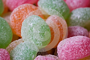 Close up of sugar coated candy with various colors