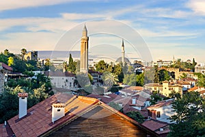 Close up summer photo of Antalya Kaleici Yivli minare