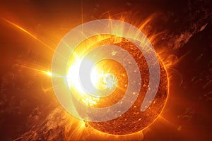 close-up of sun, with explosions and flares visible against its surface