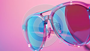Close up of sunglasses on pink background, stylish eyewear accessory