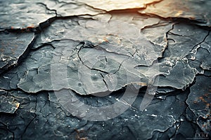 Close-up of sunlit cracked earth texture