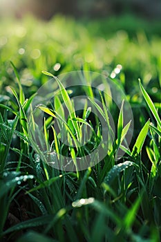 Close-up of Sunlit Green Grass