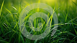 Close Up of Sunlit Green Grass Blades