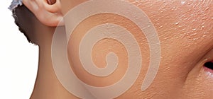 Close up of Sunscreen Protection or Sun Cream on human skin