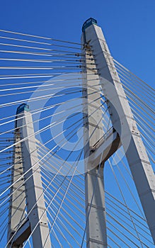 Cable-stayed bridge against the blue sky.