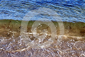 Close up surface of floating water with ripples and waves and some reflections