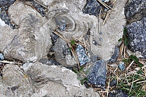 Close up surface of gravel and concrete ground textures in high resolution