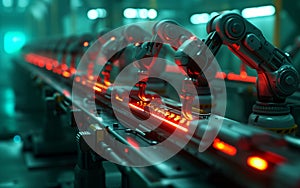 Close-up surface-mounting machine in progress. SMT (surface-mount technology) is a method for producing