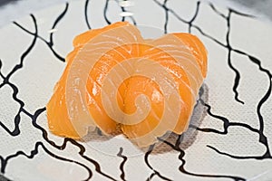 Close up sushi fresh salmon. Japanese food for healthy.salmon sushi.