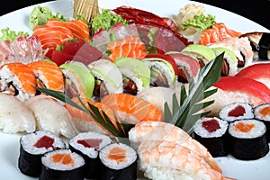 Close-up sushi and sashimi mixed