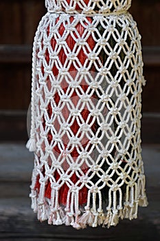 Close-up of Suzu bell rope at a Shinto shrine