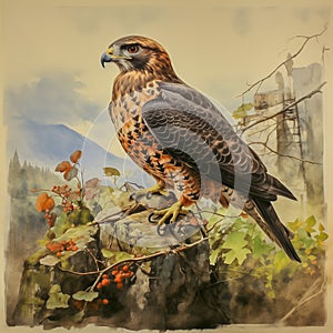 Close up of swainson\'s hawk,watercolor