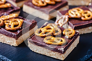 Close-up of sweet Chocolate Peanut Butter Bars