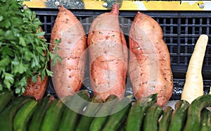 Close up of Sweet potatoes and veggies