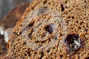 Close-up of sweet rye bread with raisins