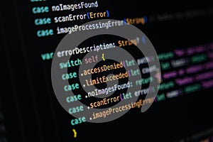 Close-up of Swift code showing error handling with enum cases and switch statement logic