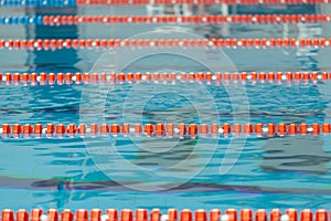 Close up of swim lanes in swimming pool