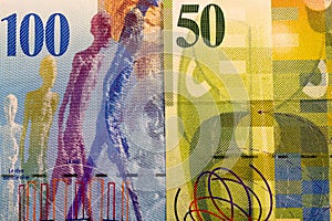 Close up Swiss francs currency note CHF