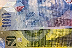 Close up Swiss francs currency note CHF