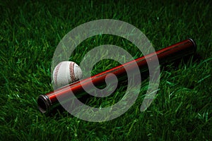 close-up of a t-ball bat and ball on green grass photo