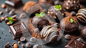 A close up of a table with chocolate covered chocolates and mints, AI