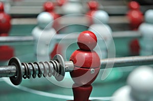 Close up of Table football game, Soccer table with red and white players