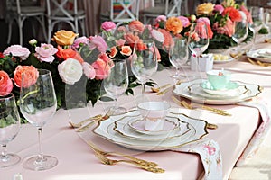 Close up of table set up for bridal shower