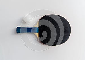 Close up of table tennis rackets with ball