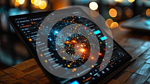 Close Up of a Tablet Displaying a Detailed Data Visualization With a Circular Network Graph