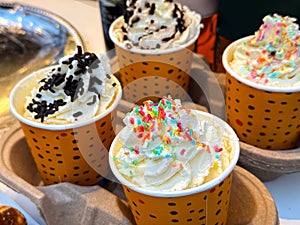 Close up takeaway ice cream with sprinkles