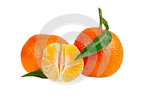 Close up tangerine mandarin fruits isolated on white