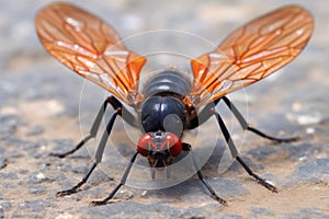 close-up of tarantula hawk wasp wings spread