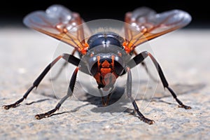 close-up of tarantula hawk wasp wings spread