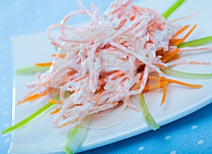 Close up of tasty dish of fresh vsalad with carrots, garlic and greek yogurt